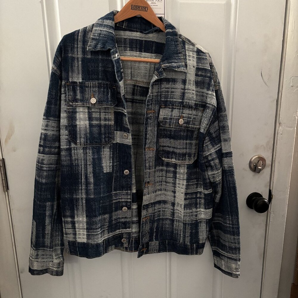 Woven Checkered Jean Jacket Men's XL NWOT